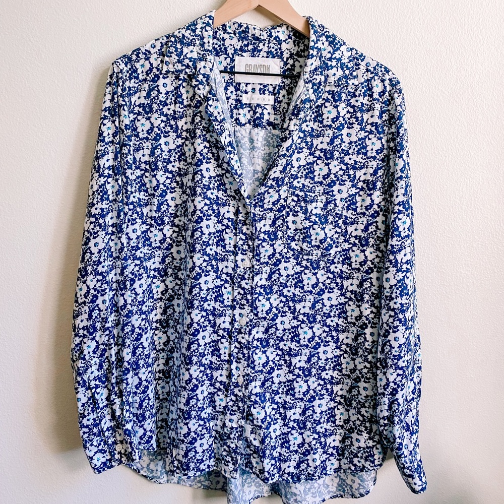 GRAYSON Button-Up in Blue Floral NWOT